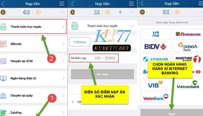 Nạp tiền tại Kubet77 bằng Thanh toán trực tuyến